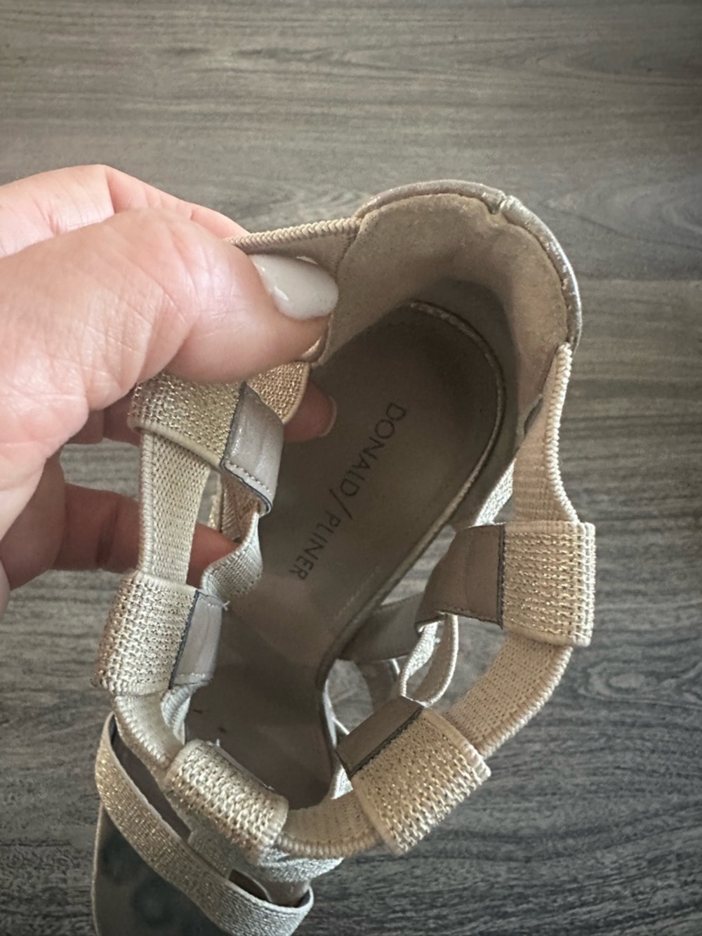 Donald J. Pliner Metallic Taupe Woven Cage Block Heel Sandals - Picture 7 of 9